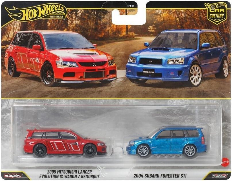 Hot Wheels 2005 Mitsubishi Lancer Evolution IX Wagon & 2004 Subaru Forester STi