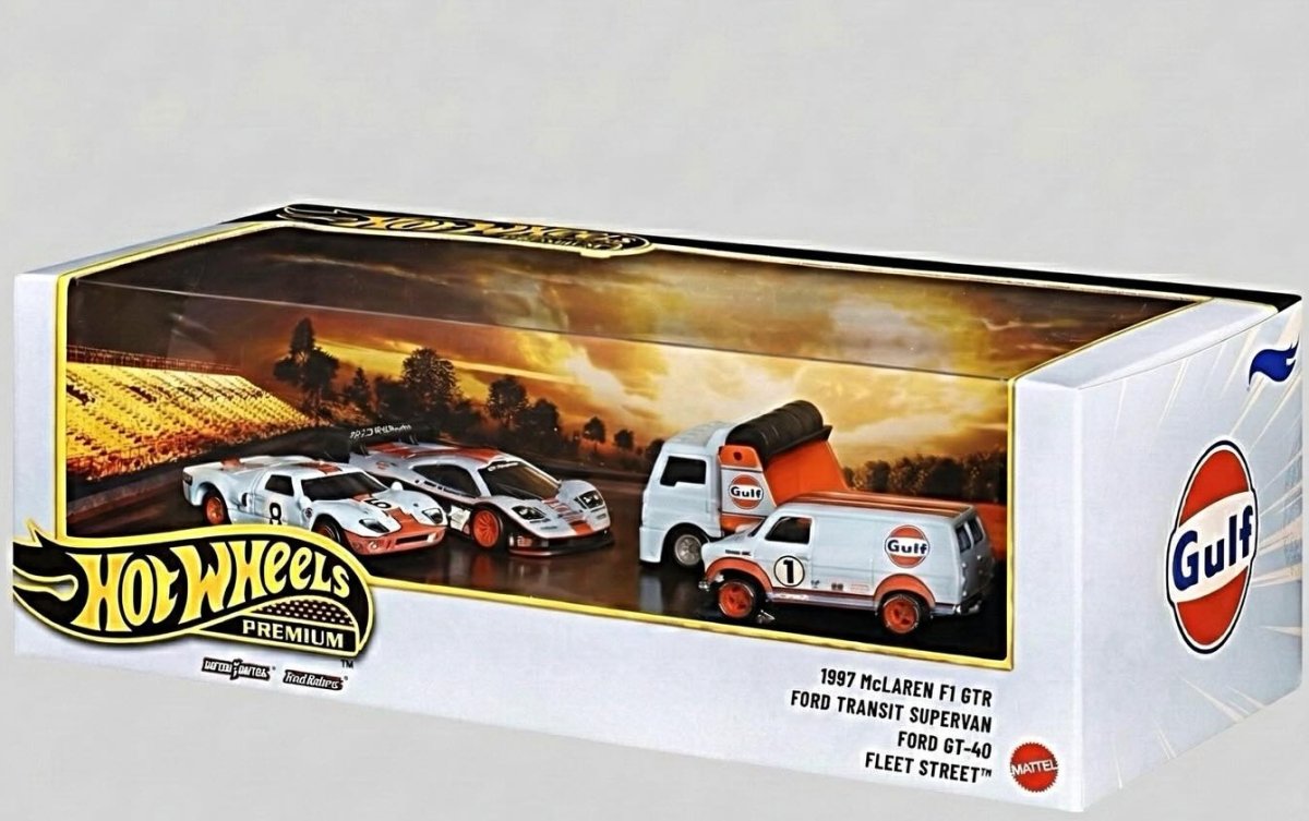 Hot Wheels 1997 McLaren F1 GTR, Ford Transit Supervan, Ford GT-40, Fleet Street