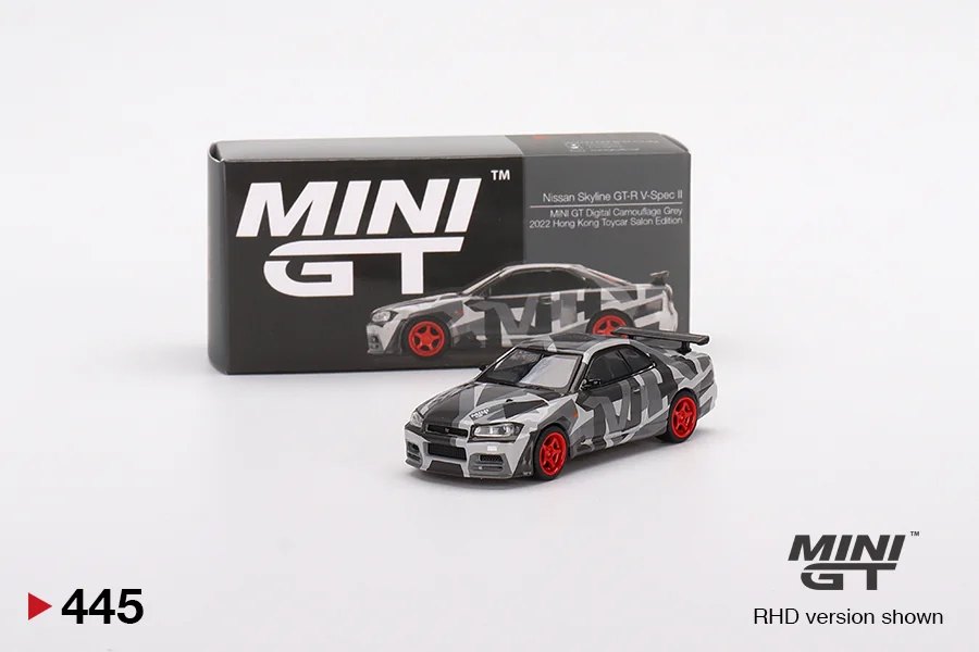 2022 Nissan Skyline GT-R (R34) V-Spec II MINI GT Digital Camouflage Grey 2022 Hong Kong Toycar Salon Edition Grey: No Package: Image 4
