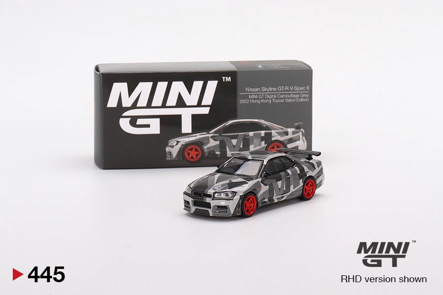 Hot Wheels Nissan Skyline GT-R (R34) V-Spec II MINI GT Digital Camouflage Grey 2022 Hong Kong Toycar Salon Edition