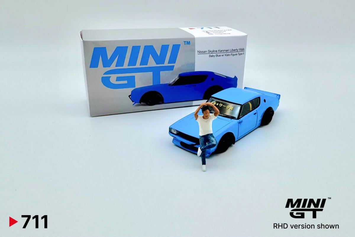 2024 Nissan Skyline Kenmeri Liberty Walk Baby Blue w/ Kato Figure Type II Blue: No Package: Image 4