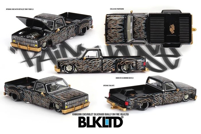 Hot Wheels Chevrolet Silverado Dually on Fire Black Limited