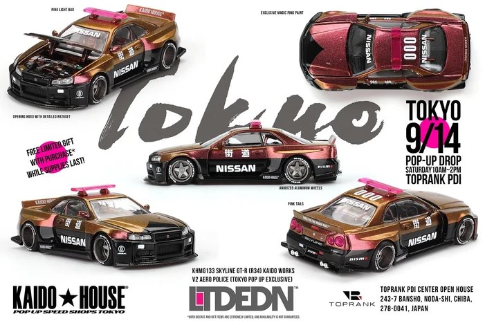 Hot Wheels Nissan Skyline GT-R (R34) Kaido Works V2 Aero Police (Tokyo Pop Up Exclusive)