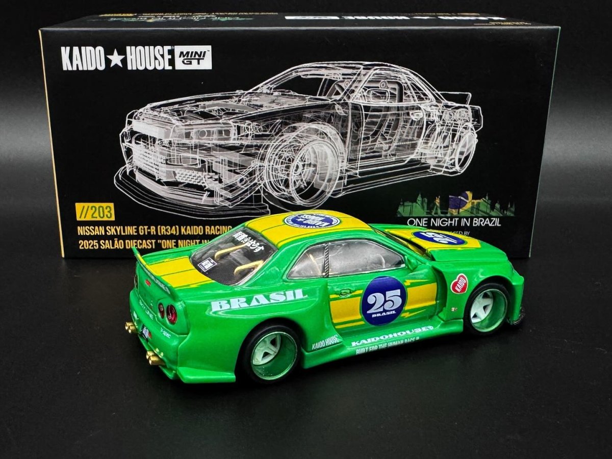 2025 Nissan Skyline GT-R (R34) Kaido Racing 2025 Salão Diecast "One Night In Brazil" Exclusive Green: Image 2