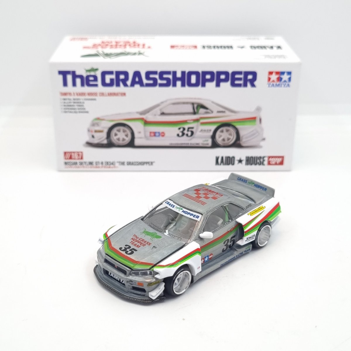 Hot Wheels Nissan Skyline GT-R (R34) Tamiya x Kaido House "The Grasshopper" V1
