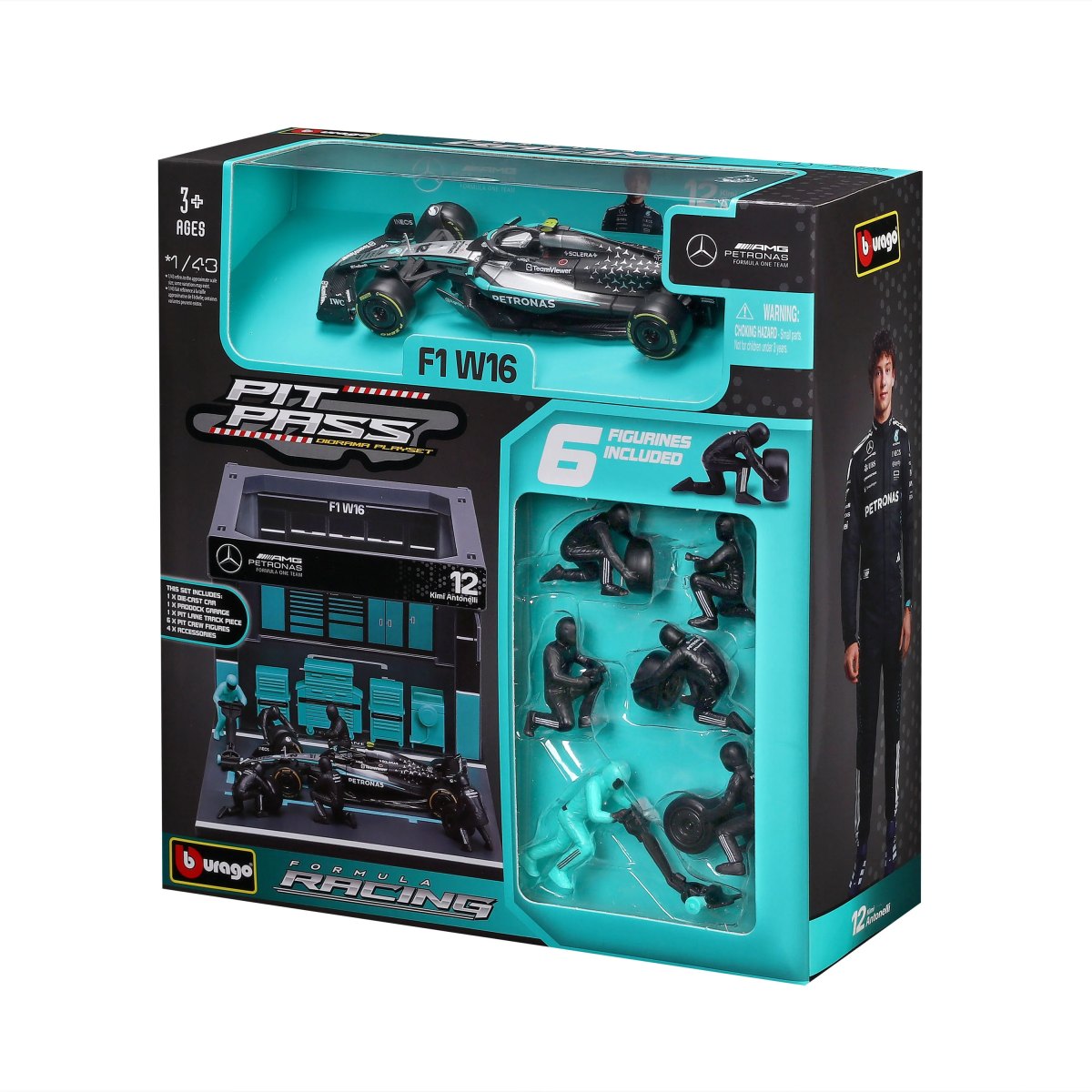 2026 PIT STOP MERCEDES-AMG16 (2025) #12 Kimi ANTONELLI - Official Mercedes-AMG PETRONAS Formula One Team Formula 1 Playset Diorama with 1:43 scale AMG16 vehicle: No package: Image 6