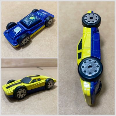 Yellow Ferrari / Blue hotrod