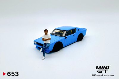 Nissan Skyline Kenmeri Liberty Walk Baby Blue w/ Kato Figure