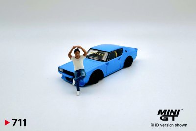 Nissan Skyline Kenmeri Liberty Walk Baby Blue w/ Kato Figure Type II