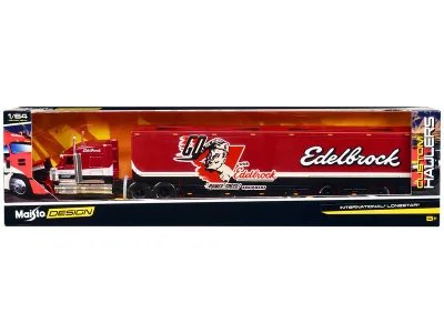 International LoneStar Enclosed Car Transporter "Edelbrock" Red With Black And White Stripes "Custom Haulers" Series