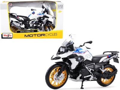 BMW R1250 GS White With Blue And Red Stripes Diecast Motorcycle