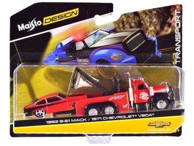Mack B-61 Tow Truck And 1971 Chevrolet Vega Red And