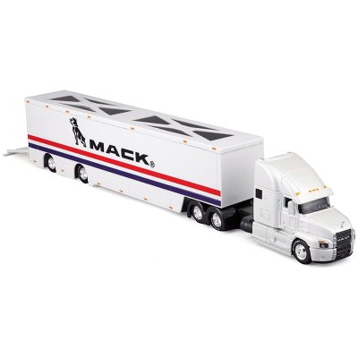 Mack Anthem Enclosed Car Transporter "Mack" White With Red And Blue Stripes "Custom Haulers" Series By