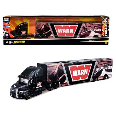 Mack Anthem Enclosed Car Transporter "Warn - Go Prepared" Black With Graphics "Custom Haulers" Series By