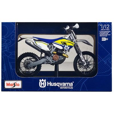 Husqvarna FE 501 White And Blue With Yellow Stripes Diecast Motorcycle